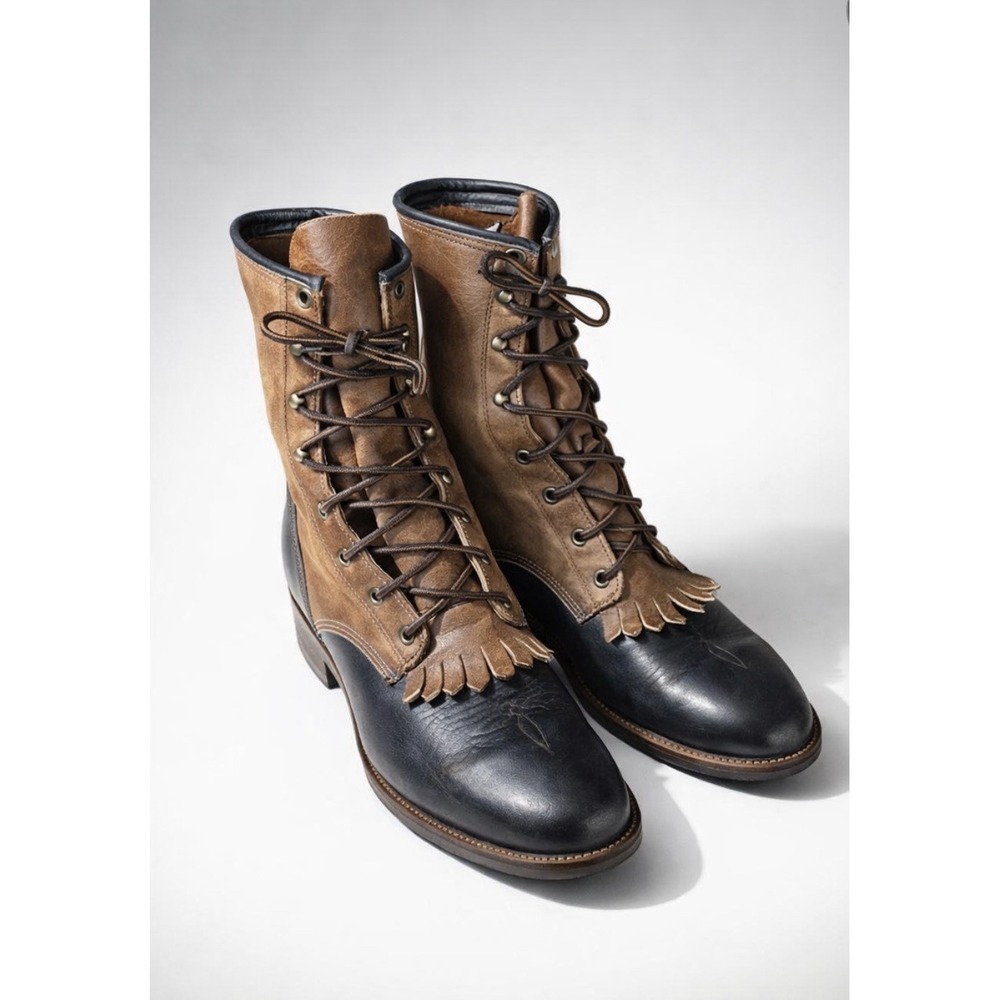 Vintage‎ Abilene Western Packer Lace Up Kiltie Brown Leather Boots Mens Size 9